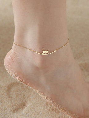 Tornozeleira Gatinha Banhada a Ouro 18k