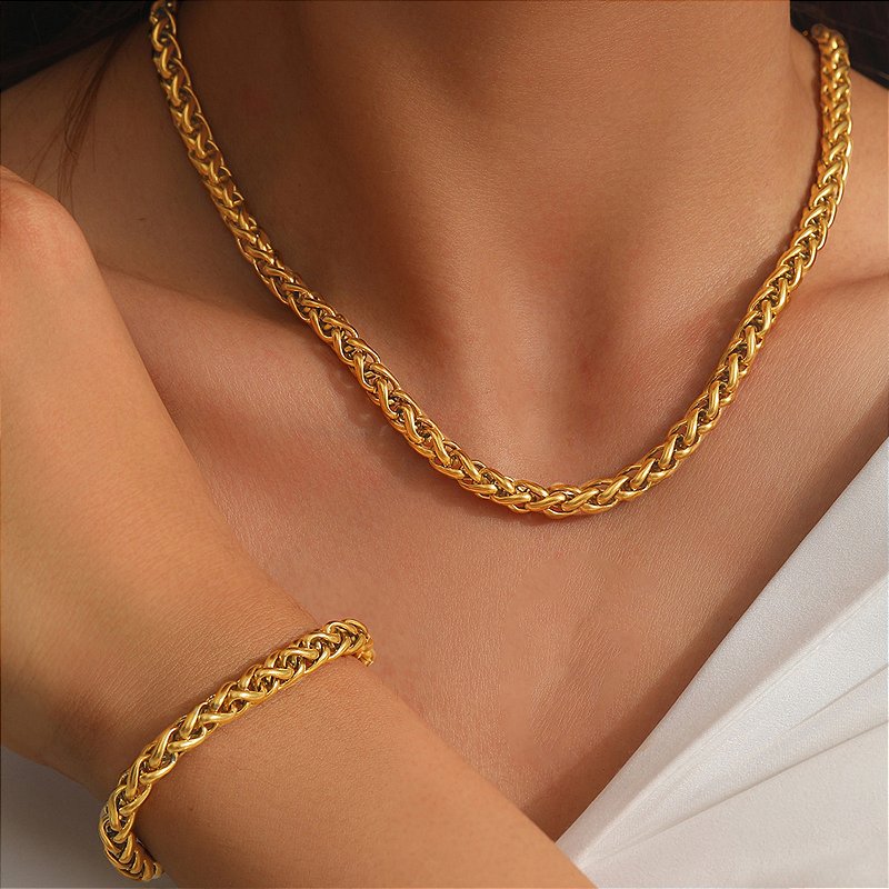 Colar Malha 3D Banhado a Ouro 18k