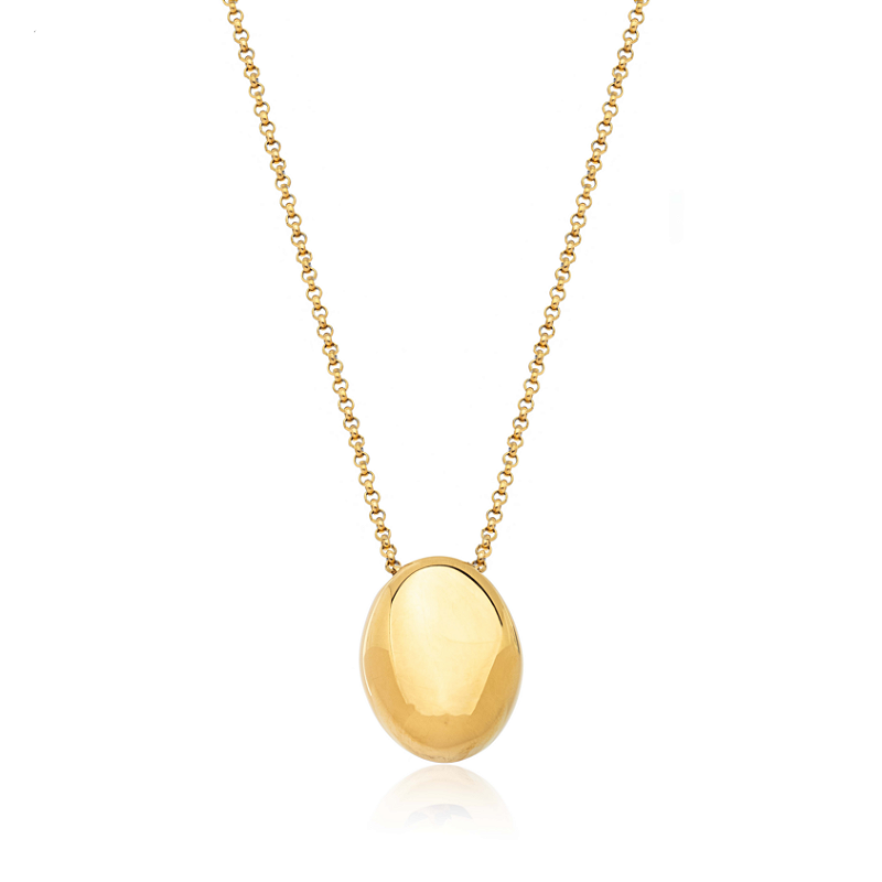Colar Longo Pingente Oval Banhado a Ouro 18k