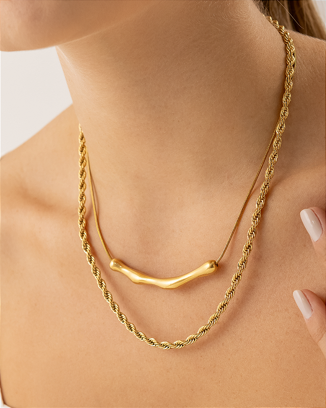 Colar Forma Orgânica Banhado a Ouro 18k