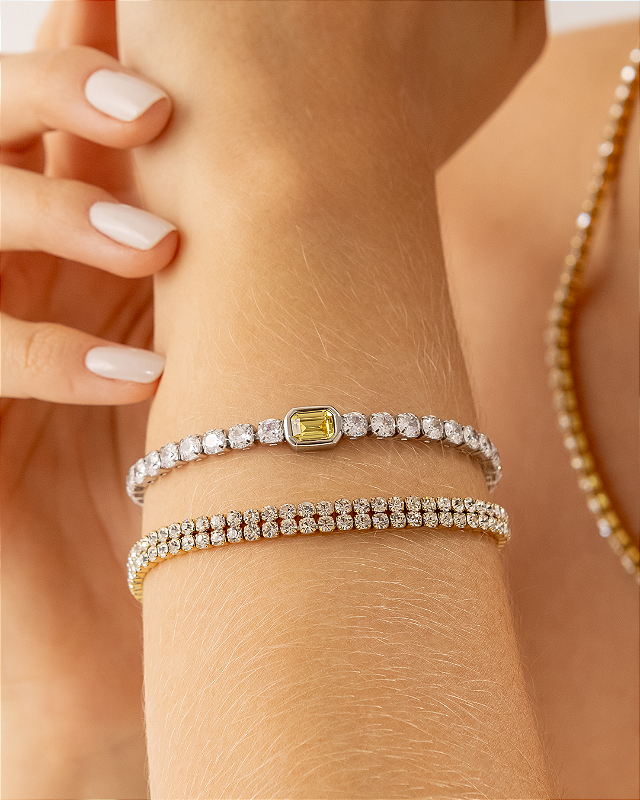 Pulseira Riviera com Pedra Amarela em Aço Inoxidável