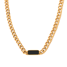 Colar Correntaria com Pedra Ônix Banhado a Ouro 18k