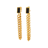 Brinco Correntaria com Pedra Ônix Banhado a Ouro 18k