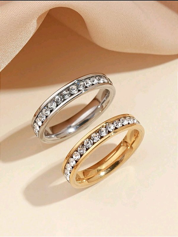 Anel Aliança Cravejada Banhado a Ouro 18k