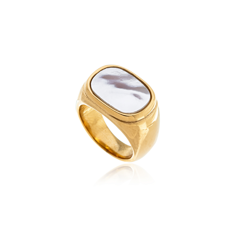 Anel Quadrado Madrepérola Banhado a Ouro 18k