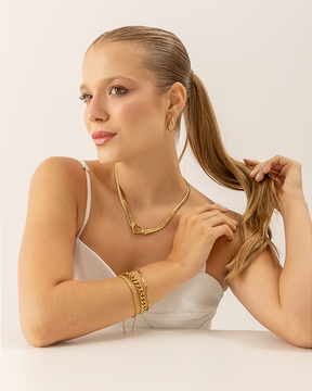 Colar Trançado com Coração Banhado a Ouro 18k