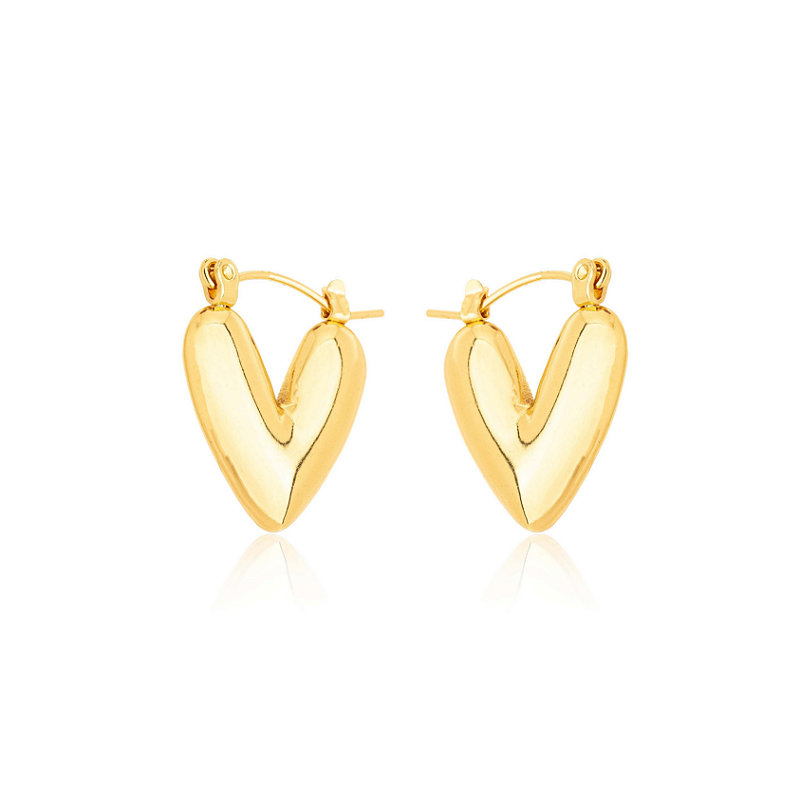 Brinco Coração 3D Banhado a Ouro 18k