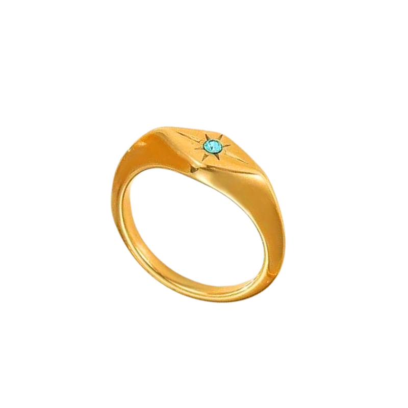 Anel Navete Ponto de Luz Acqua Banhado a Ouro 18k