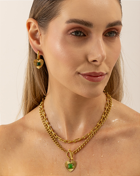 Colar Coração Esmeralda Banhado a Ouro 18k