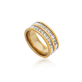 Anel Aliança Cravejada Dupla Banhado a Ouro 18k
