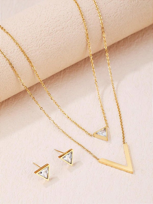 Colar Duplo V Banhado a Ouro 18k