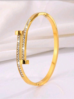 Bracelete Prego Cravejado Banhado a Ouro 18k