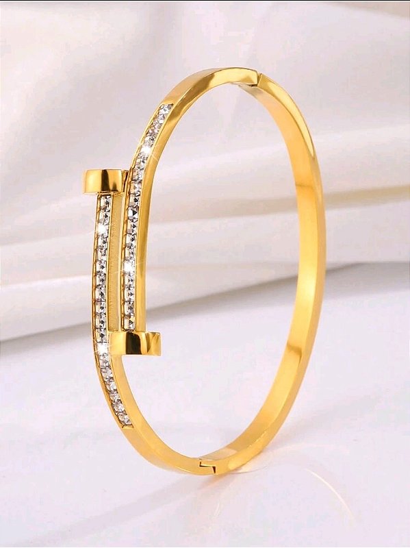Bracelete Prego Cravejado Banhado a Ouro 18k