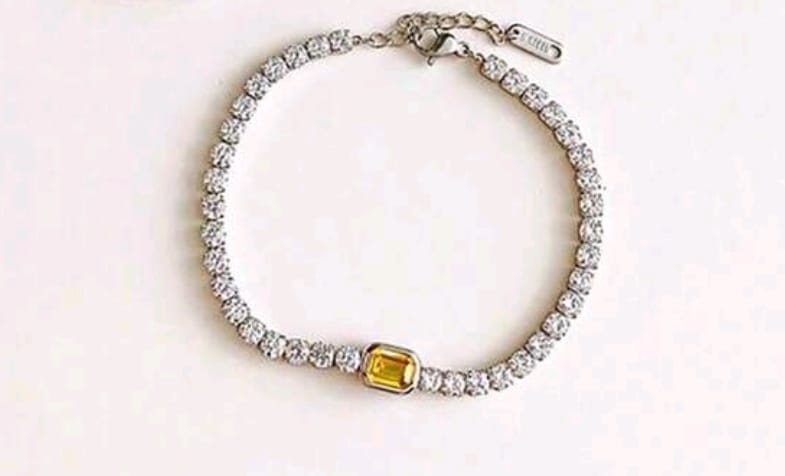 Pulseira Riviera com Pedra Amarela em Aço Inoxidável