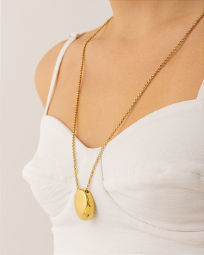 Colar Longo Pingente Oval Banhado a Ouro 18k