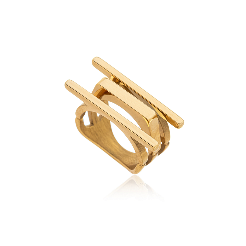 Anel Linhas Paralelas Banhado a Ouro 18k