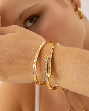 Bracelete Prego Cravejado Banhado a Ouro 18k