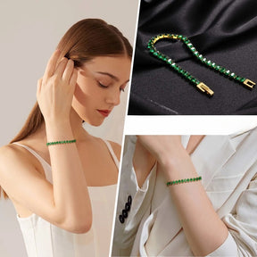 Pulseira Riviera Navete Esmeralda Banhada a Ouro 18k