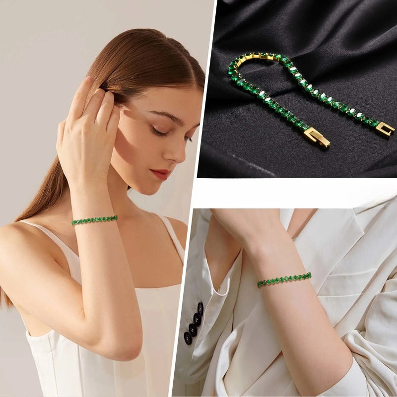 Pulseira Riviera Navete Esmeralda Banhada a Ouro 18k