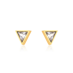 Brinco Zircônia Triangular Banhado a Ouro 18k