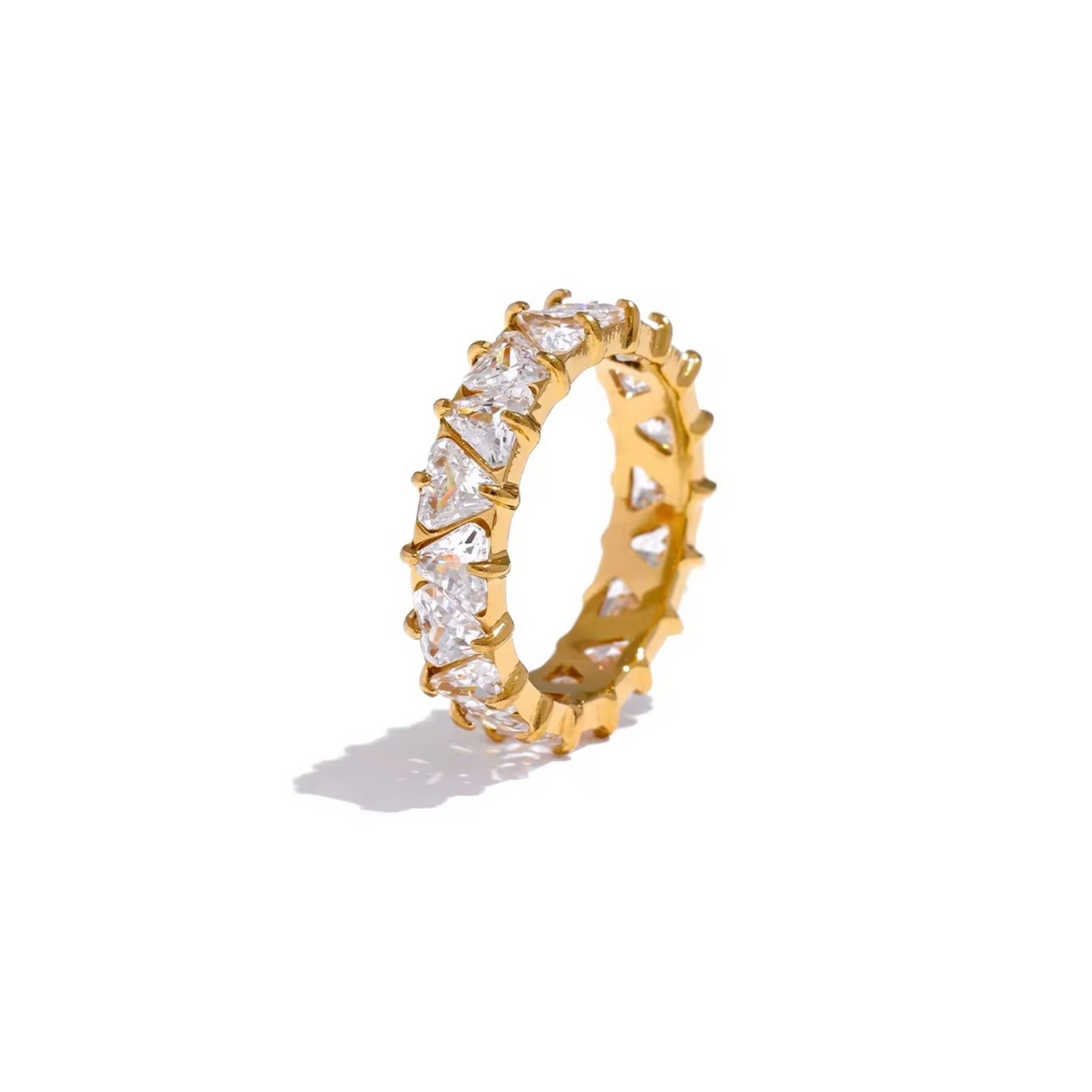 Anel Riviera Zircônia 3 Pontas Banhado a ouro 18k