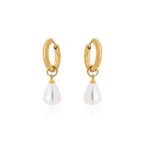 Brinco Argolinha com Pérola Banhado a Ouro 18k