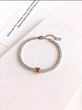 Pulseira Riviera com Pedra Amarela em Aço Inoxidável