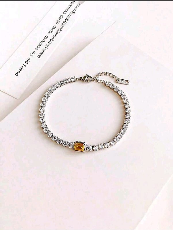 Pulseira Riviera com Pedra Amarela em Aço Inoxidável