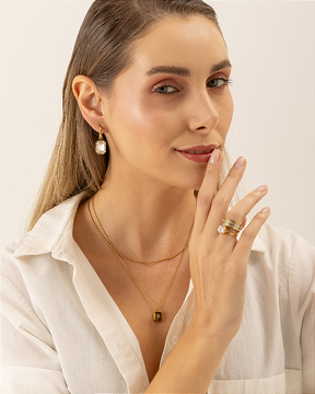 Anel Aliança Cravejada Dupla Banhado a Ouro 18k