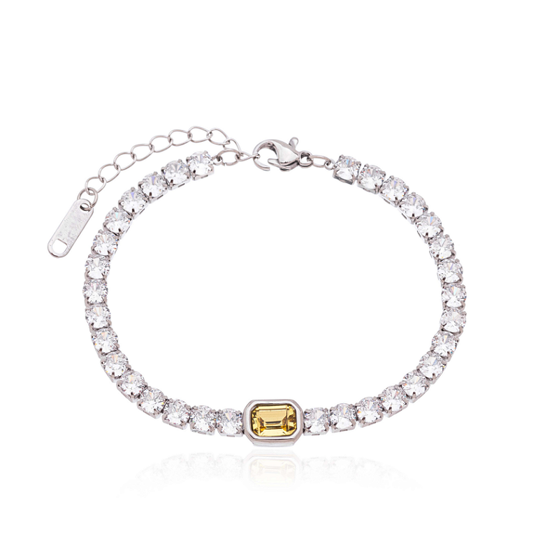 Pulseira Riviera com Pedra Amarela em Aço Inoxidável