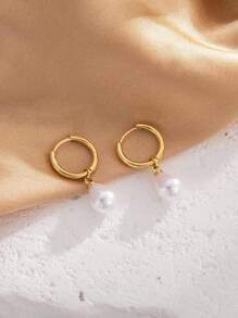 Brinco Argolinha com Pérola Banhado a Ouro 18k