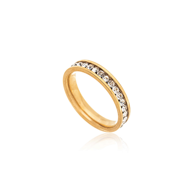 Anel Aliança Cravejada Banhado a Ouro 18k