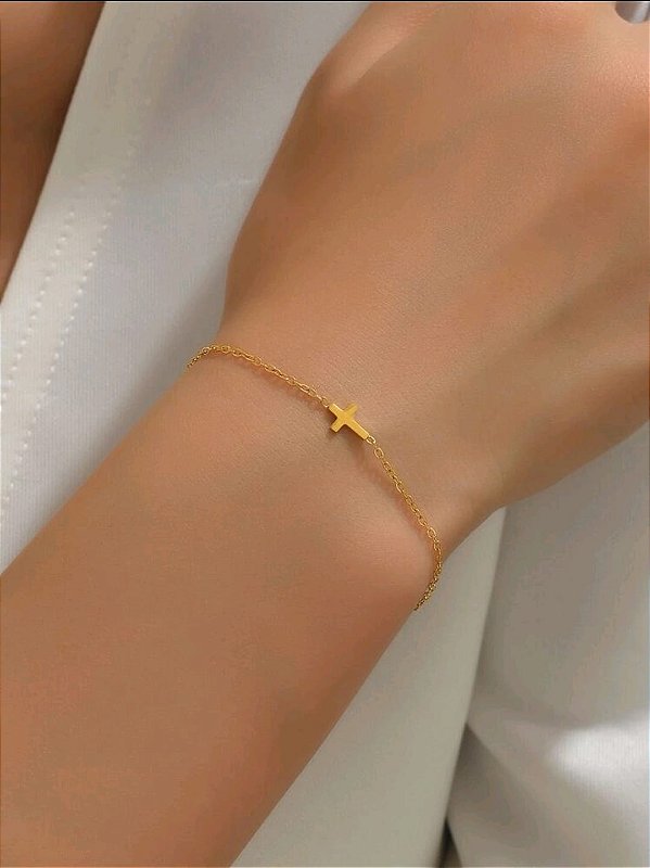 Pulseira Mini Cruz Banhada a Ouro 18k