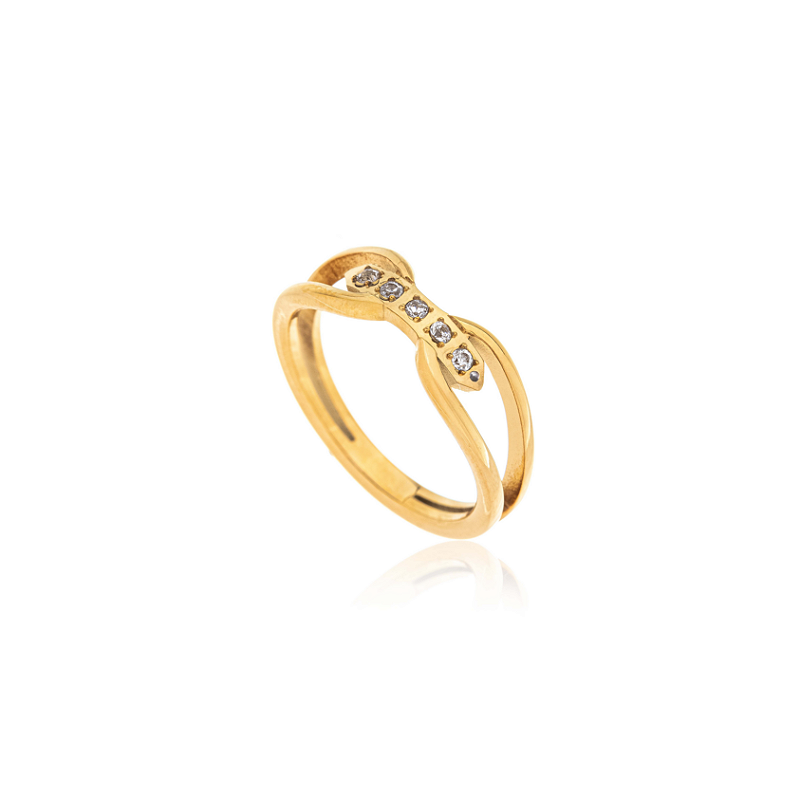 Anel Laço Cravejado Banhado a Ouro 18k