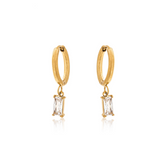 Brinco Argolinha Zircônia Retangular Banhado a Ouro 18k