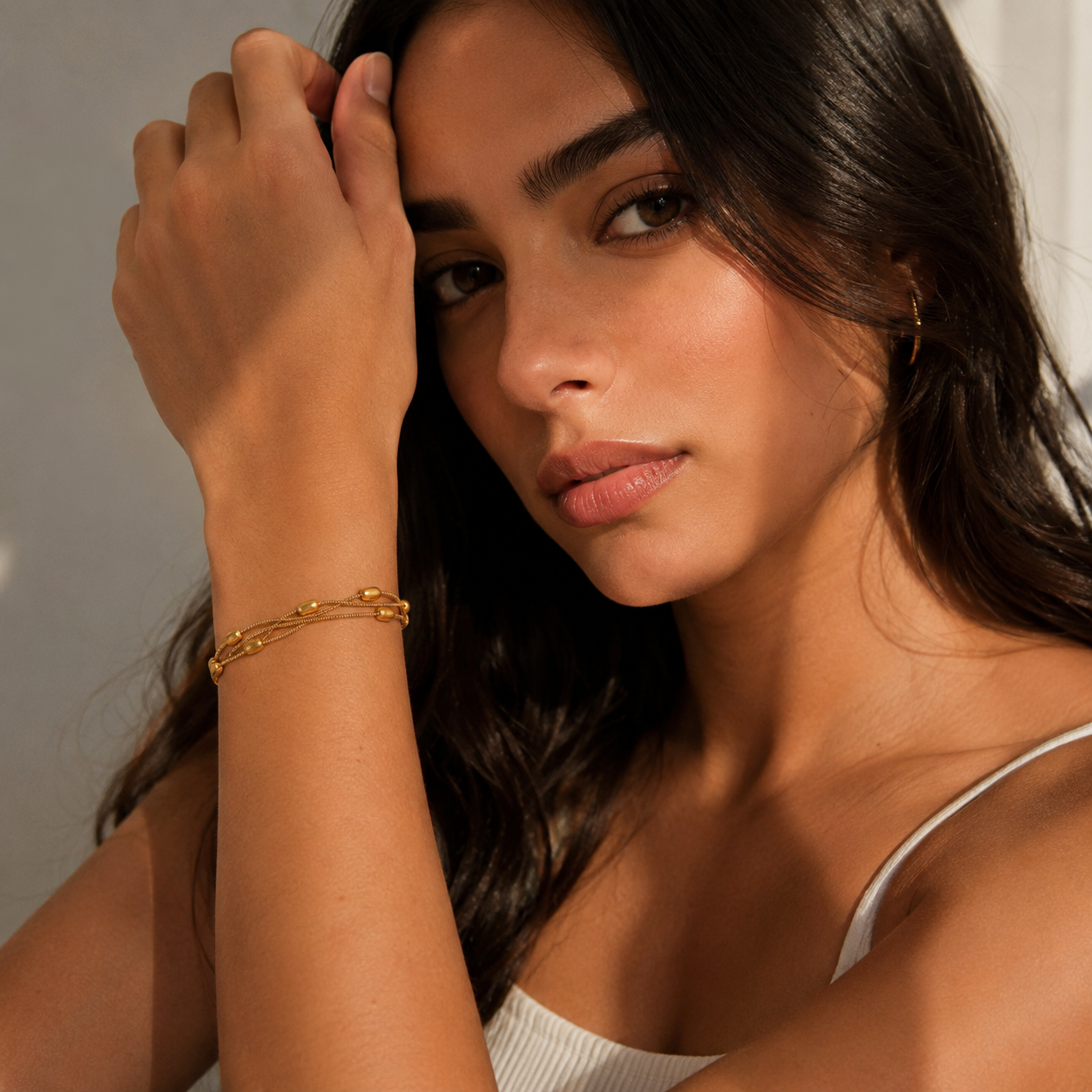 Pulseira 3 Fios com Bolinhas Banhada a Ouro 18k