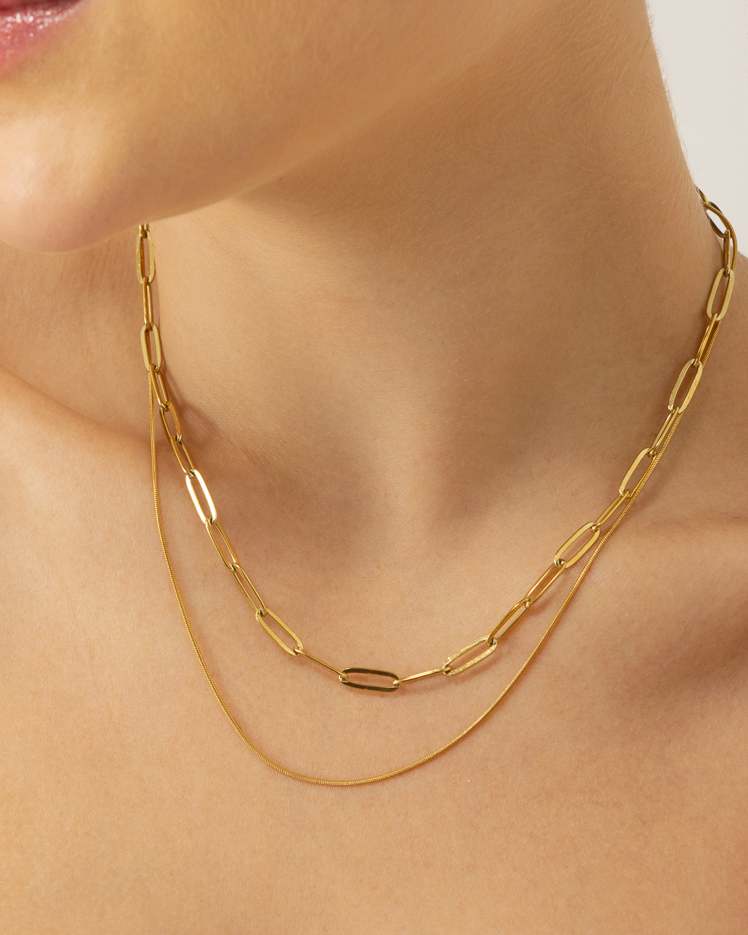 Colar Duplo Elos Retangulares Banhado a Ouro 18k