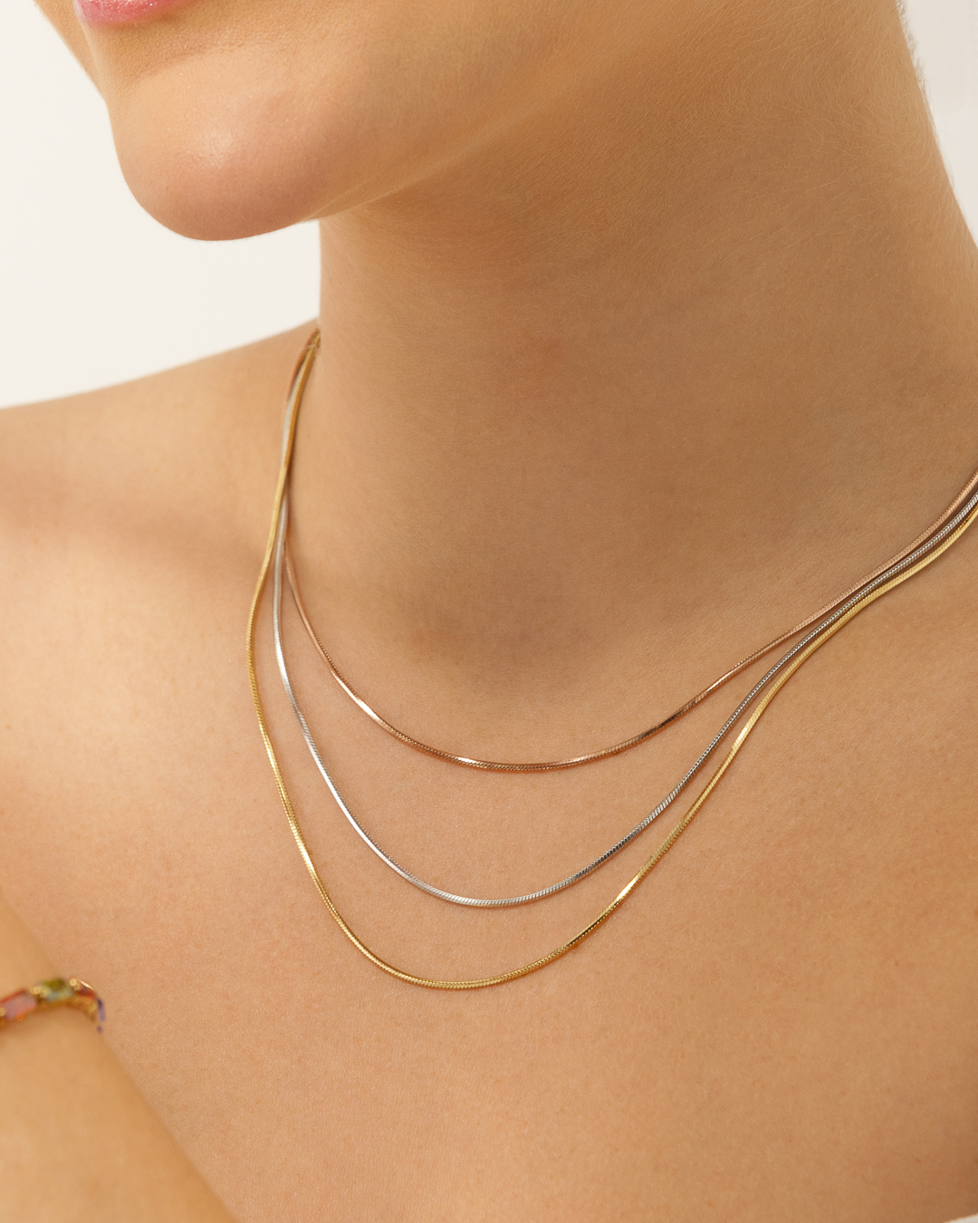 Colar Triplo 3 Fios e 3 Banhos (Rosê, Ouro 18k e Prata)