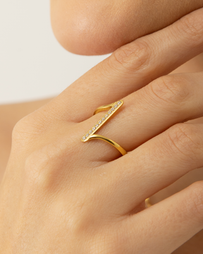 Anel Bastão Cravejado Banhado a Ouro 18k