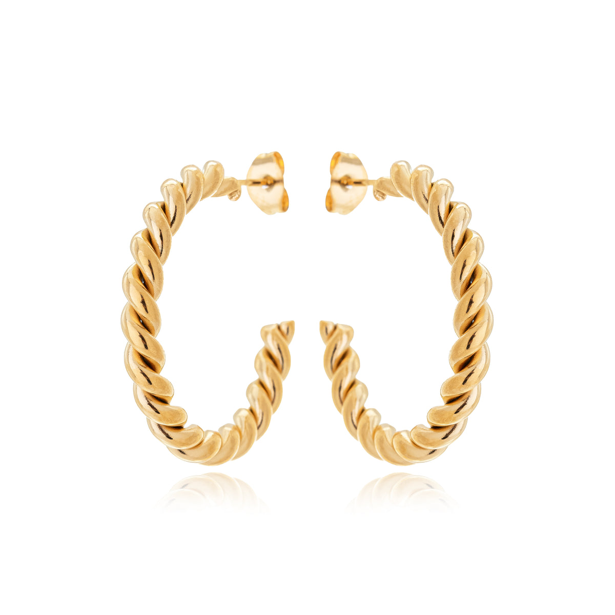 Brinco Argola Torcida Média Banhado a Ouro 18k