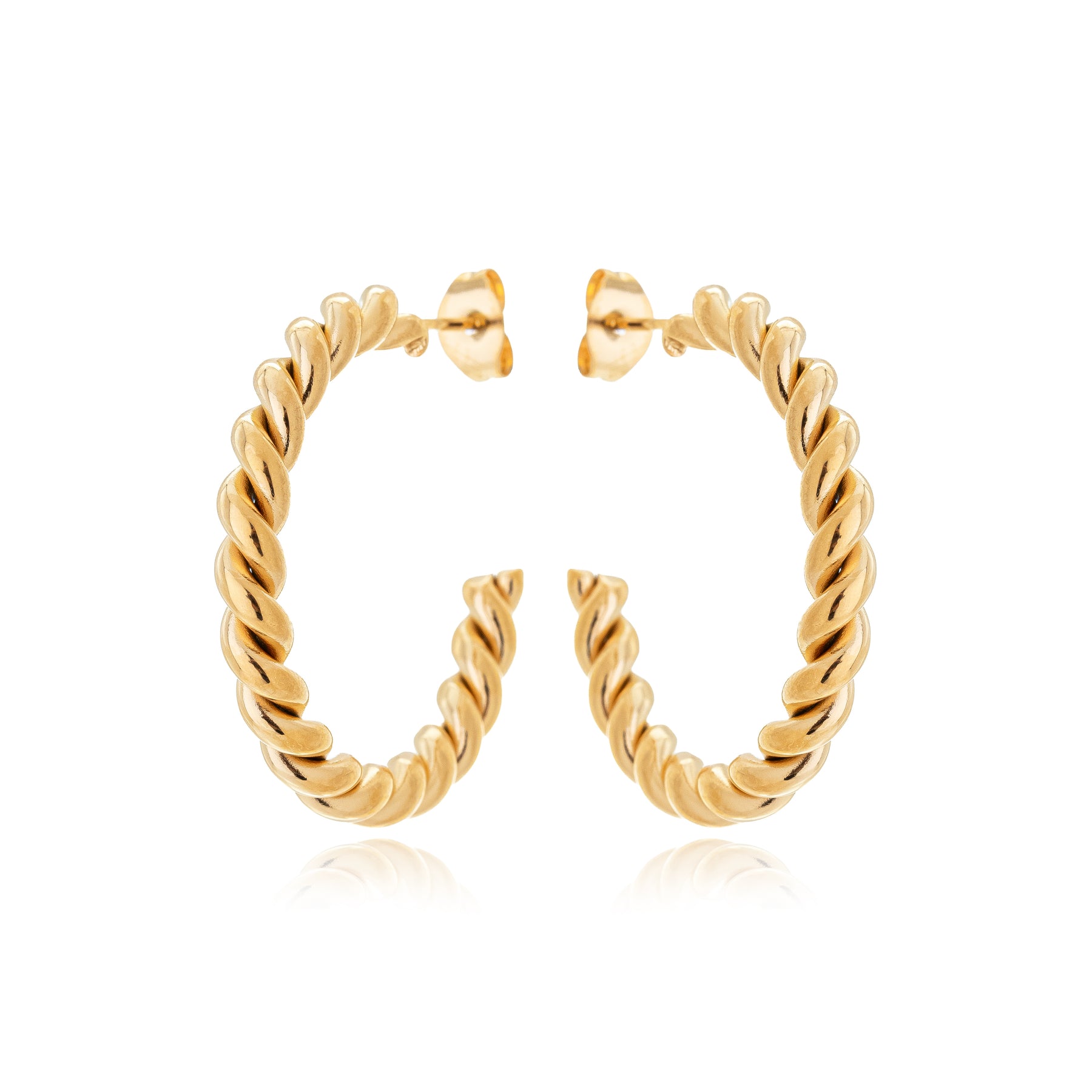 Brinco Argola Torcida Média Banhado a Ouro 18k