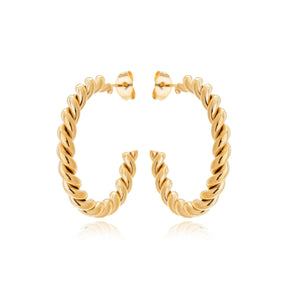 Brinco Argola Torcida Média Banhado a Ouro 18k