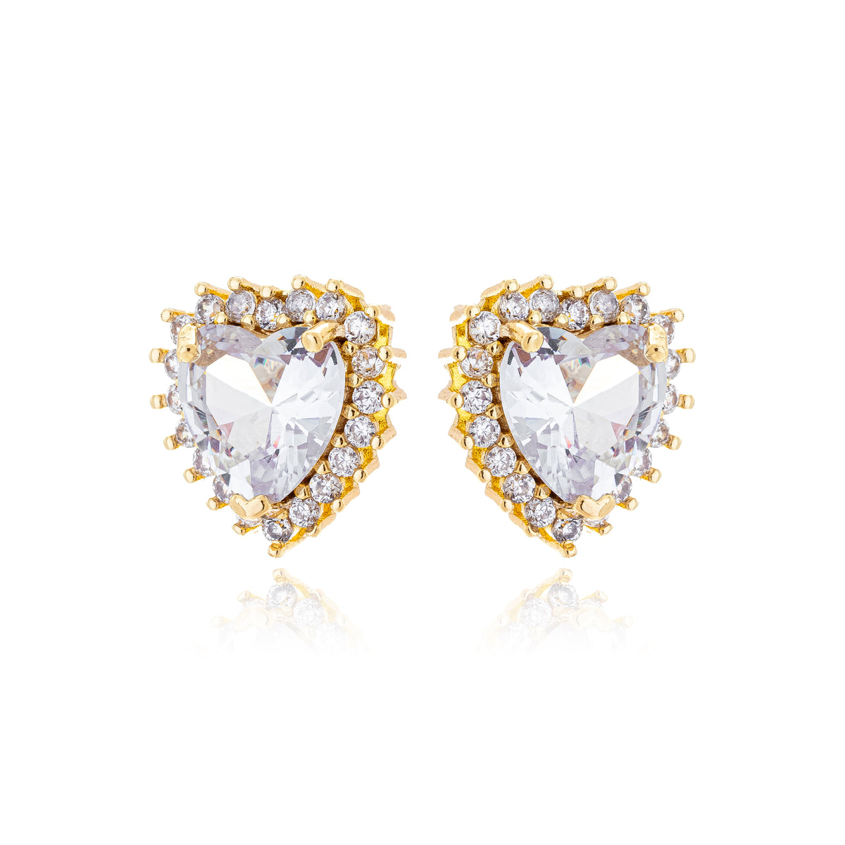 Brinco Coração Cravejado Banhado a Ouro 18k