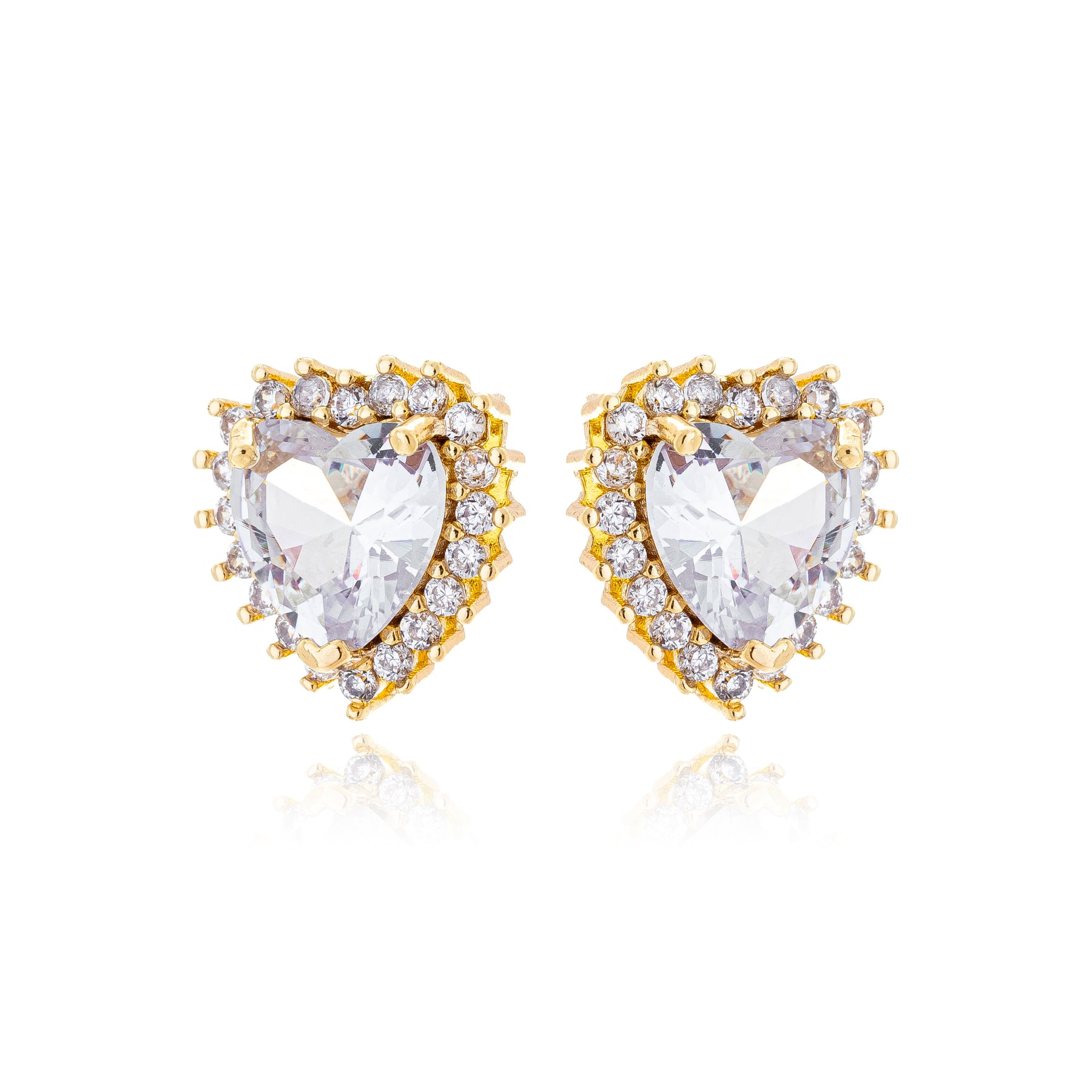 Brinco Coração Cravejado Banhado a Ouro 18k