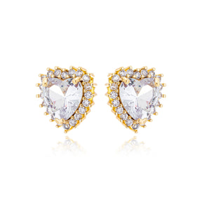 Brinco Coração Cravejado Banhado a Ouro 18k