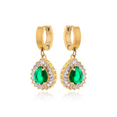 Brinco Argola Gota Cravejata Esmeralda Banhado a Ouro 18k