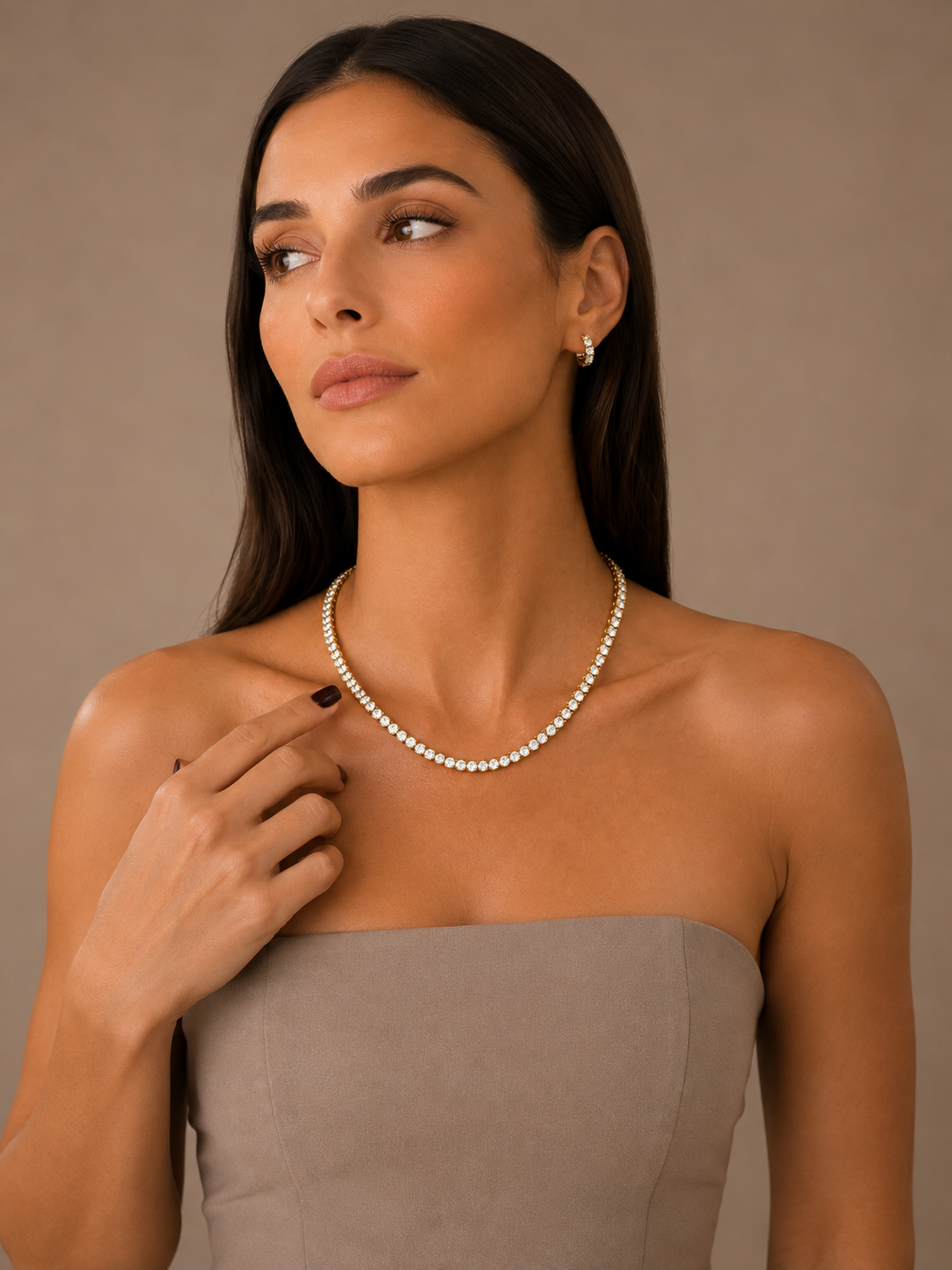 Colar Riviera Clássica 4mm "não vira" em Aço Banhado a Ouro