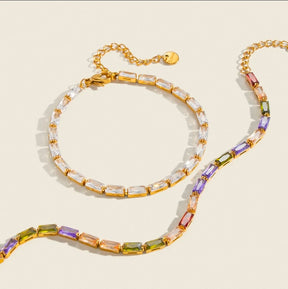 Pulseira Riviera Retangular em Aço Banhado a Ouro