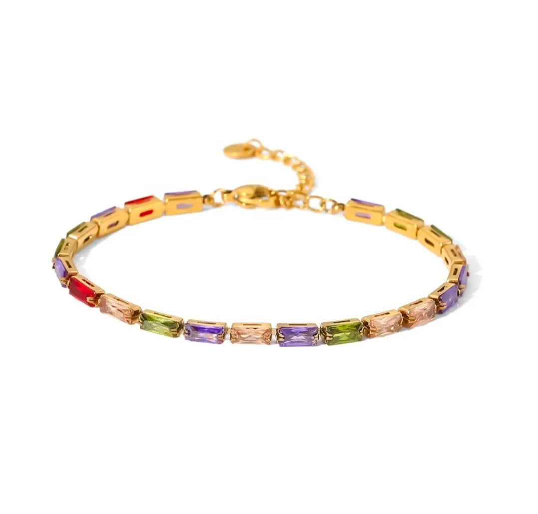 Pulseira Riviera Retangular Colors Banhada a Ouro 18k