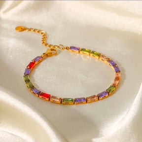 Pulseira Riviera Retangular Colors Banhada a Ouro 18k